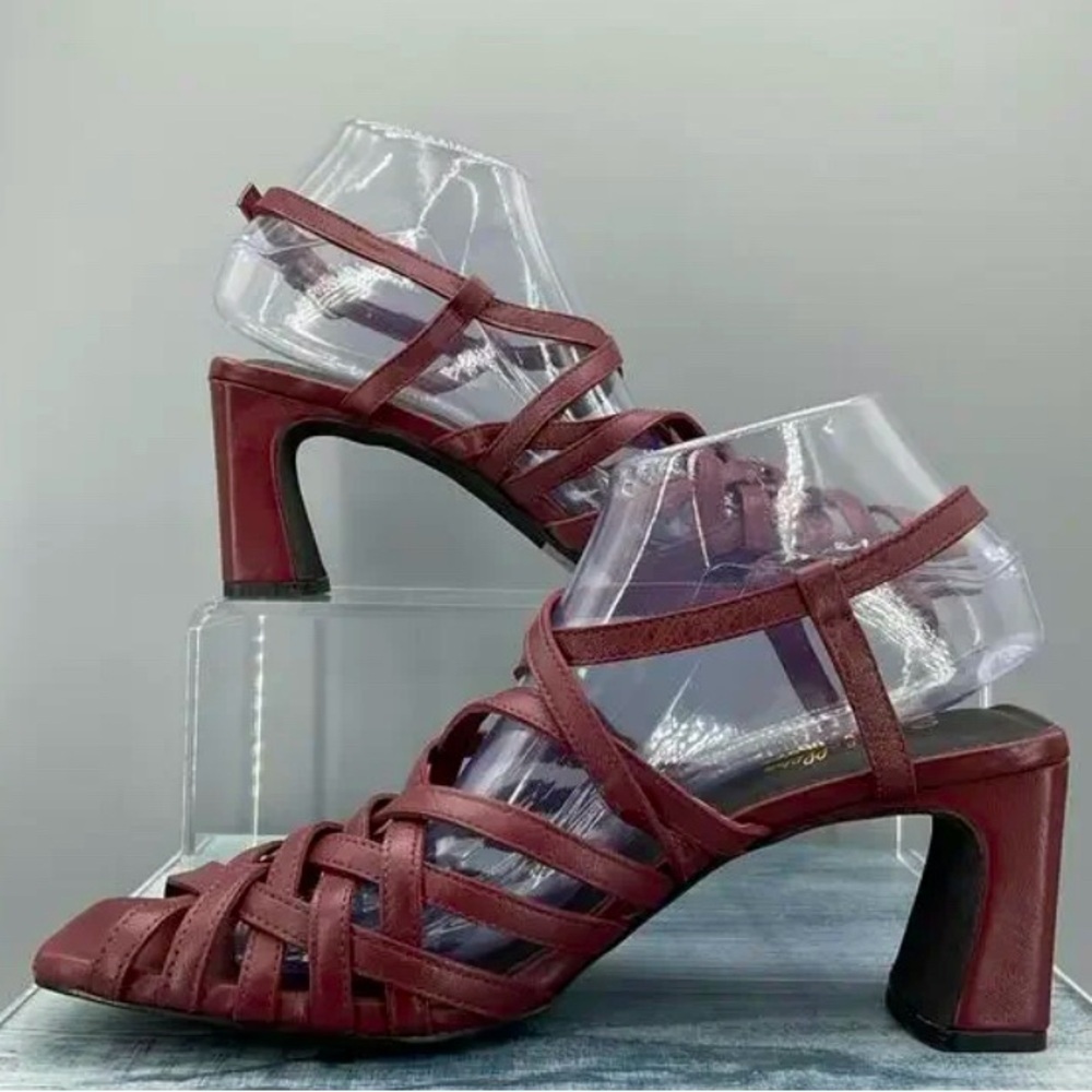 Seychelles CHARTER  Leather STRAPPY BLOCK HEEL SANDAL in Wine 8 NWOT - Picture 2 of 9
